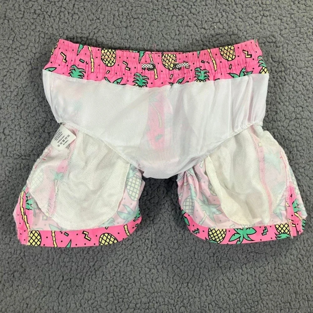 Maamgic Mens XS Pink Pineapple Palm Retro Swim Trunks Mesh Liner
